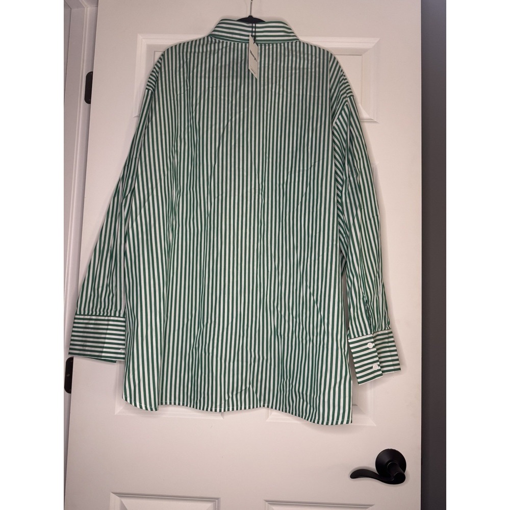 Showpo Jaycey Striped Poplin Oversized Button Up Shirt Green White Size 16 Nwt - Picture 2 of 2